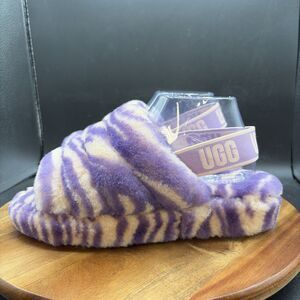 UGG Fluff Yeah Zebra Womens Size 7 Slide Slippers Purple Sheepskin Platform